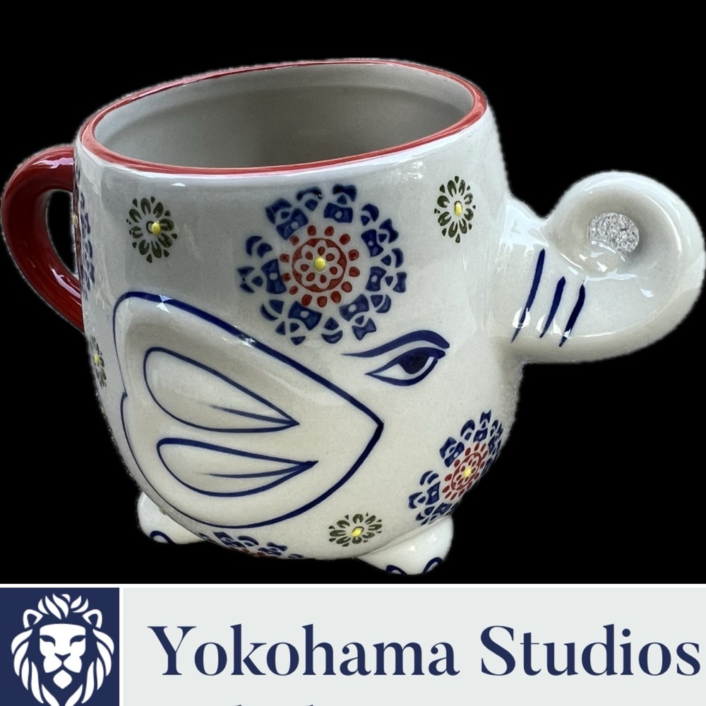 ☕️🐘Elephant Hand Painted Japanese Coffee/Tea Cup / Mug | 20 oz. Yokohama Studios